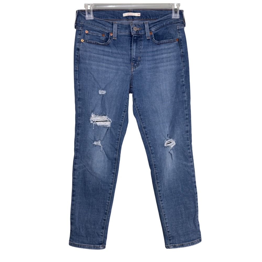 Levis Boyfriend Distressed Ripped Jeans Medium Wash Blue Denim Size‎ 28 Levi's